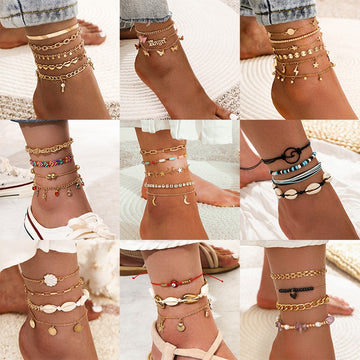 Bohemia Shell Star Chain Ankle Bracelet On Leg Foot Jewelry Boho Starfish key butterfly Charm Anklet Set For Women Accessories daiiibabyyy